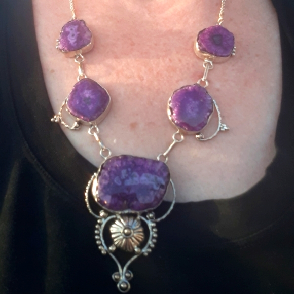 New Purple Solar Quartz 925 Silver Necklace. - Picture 1 of 8